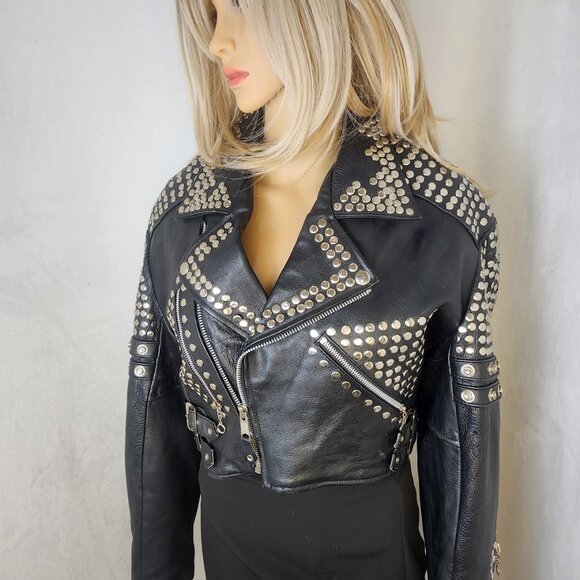Vintage 1980s Vanguard Studded Leather Biker Jacket Women’s Medium Cropped - Picture 7 of 16